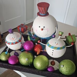 Department 56 Snowman Ornament Set - White, Green, Purple